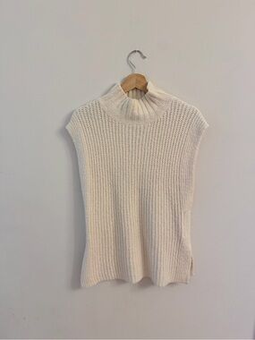 Sleeveless Mock Neck Knit Vest in Cream
